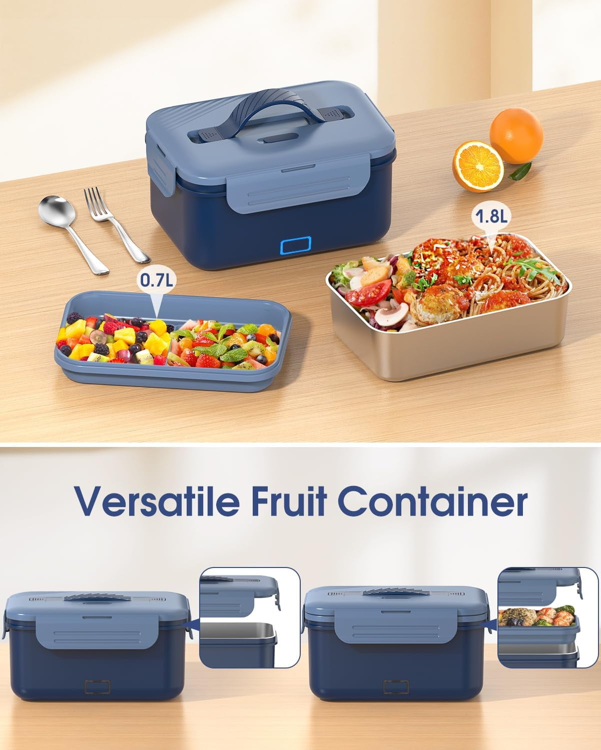 Cordless Electric Lunch Box for Adults, 1.8L Rechargeable Heated Lunch Box for Men, Portable Self-Heating Food Warmer for Car/Truck/Office Christmas White Elephant Gifts for Men Women