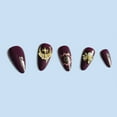 thumbnail image 3 of FCOGIN Medium Almond Acrylic False Nail, Press on Nail, Brown, Flower, Beads, 24 Pieces, 3 of 7