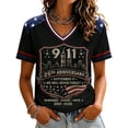 thumbnail image 2 of 9/11 25th Anniversary Shirt Womens WE Will Never Forget Tee Shirts | Lightweight Fabric, V Neck Short Sleeve Tops, American Flag, 2001-2026 25Th Anniversary Tops, Patriotic Honor Tee Shirt Black,3XL, 2 of 5