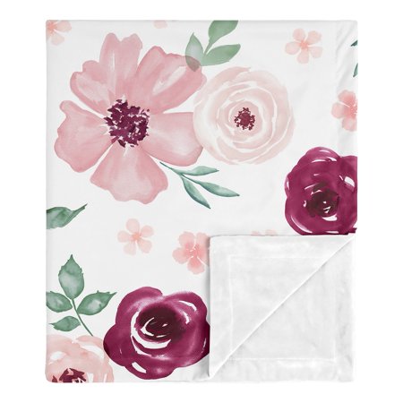 UPC: 0846480086000 | Watercolor Floral Burgundy Wine and Pink Security Baby Blanket by Sweet Jojo Designs
