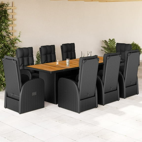 vidaXL Garden Dining Set Black PE rattan 8-seater Adjustable Footrests