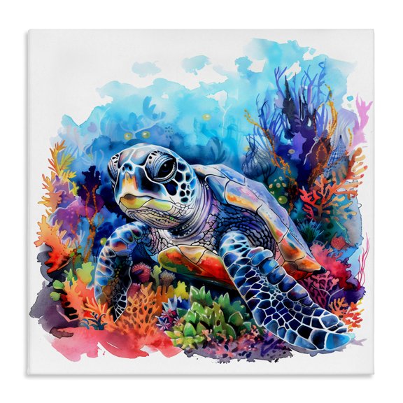 Stupell Industries Eclectic Sea Turtle Bright Impression Canvas Art, 17 x 17, by LSR Design Studio