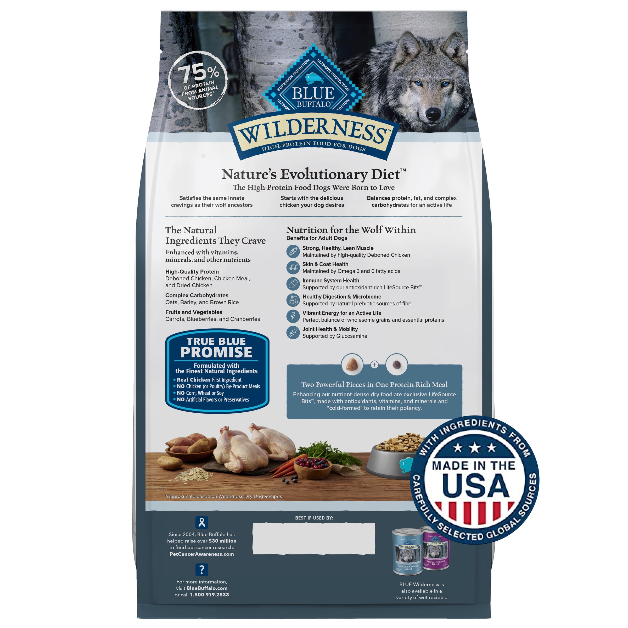 Blue Buffalo Wilderness Natural High-Protein Adult Dog Dry Food, Chicken Recipe, 28-lb.