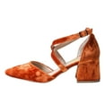 thumbnail image 2 of FSJ Women Classic Chunky High Heels Pointy Closed Toe Pumps D'Orsay Crossed Ankle Strap Sandals Casual Wedding Dressy Shoes Size 10 Orange, 2 of 5