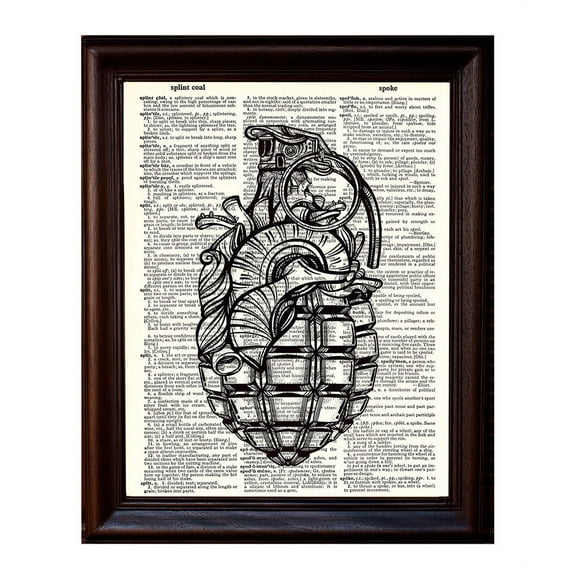 Heart Gernade - Dictionary Art Print Printed On Authentic Vintage Dictionary Book Page - 8 x 10.5