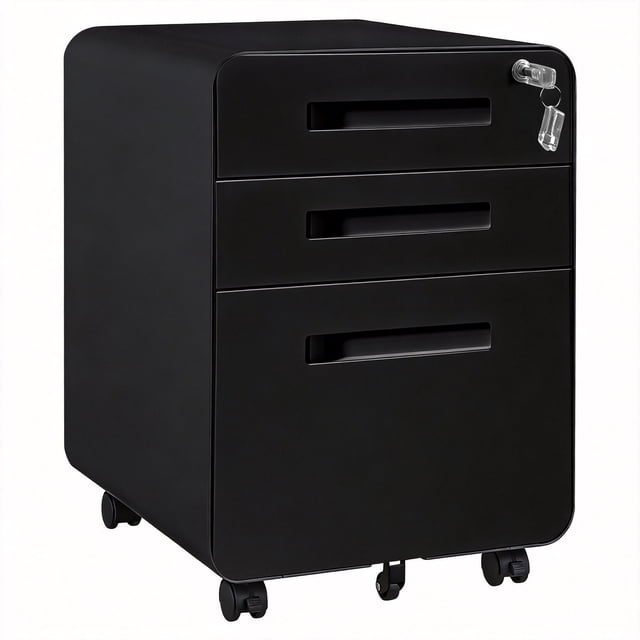 GarveeHome 3 Drawer Rolling File Cabinet with Lock, Carbon Steel Storage Cabinet for A4, Letter, Legal File Folders, Mobile Filing Cabinet for Home Office, Under Desk