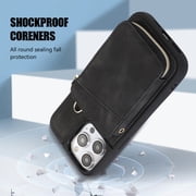for iPhone 15 Pro Max Wallet Case Crossbody Strap, Zipper Phone Case with Card Holder Wrist Strap Purse Cover with Kickstand Compatible with iPhone 15 Pro Max (6.7 inch, 2023) - Black