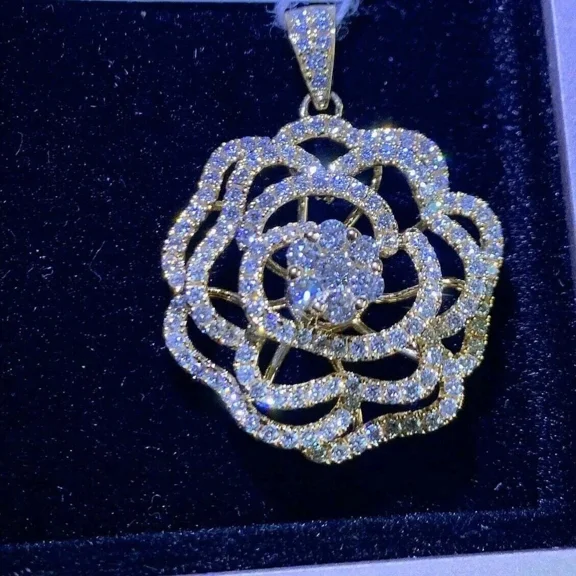 2Ct Lab Created Diamond Women's Flower Pendant Chain 16'' 14K Yellow Gold Plated