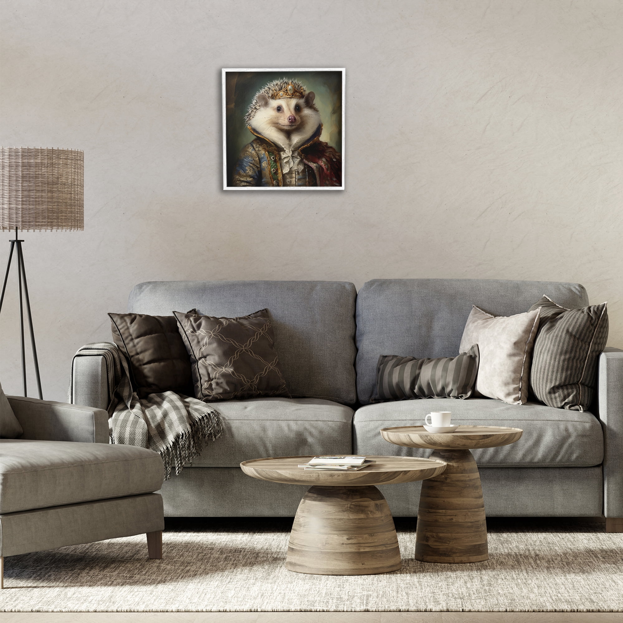 Stupell Industries Hedgehog Regal Transformation Animals & Insects Painting White Framed Art Print Wall Art, 17 x 17