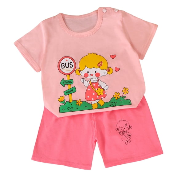 Little Boy Sleepwear Set Cartoon Tee Shorts 18-24 Months 2-3 Years 3-4 Years Skin Friendly Organic Cotton Easy Pull On Daily Wear Breathable Lightweig (5-6 Years,Hot Pink)