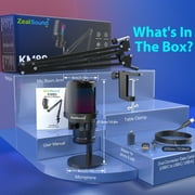 ZealSound Gaming USB Microphone,Noise Cancellation Condenser Mic with Touch Mute,Gain,Monitoring,Boom Arm for Streaming,Podcast,Twitch,YouTube,Discord,iPhone,iPad,PC,Computer,PS4,PS5,Mac,Gamerwave