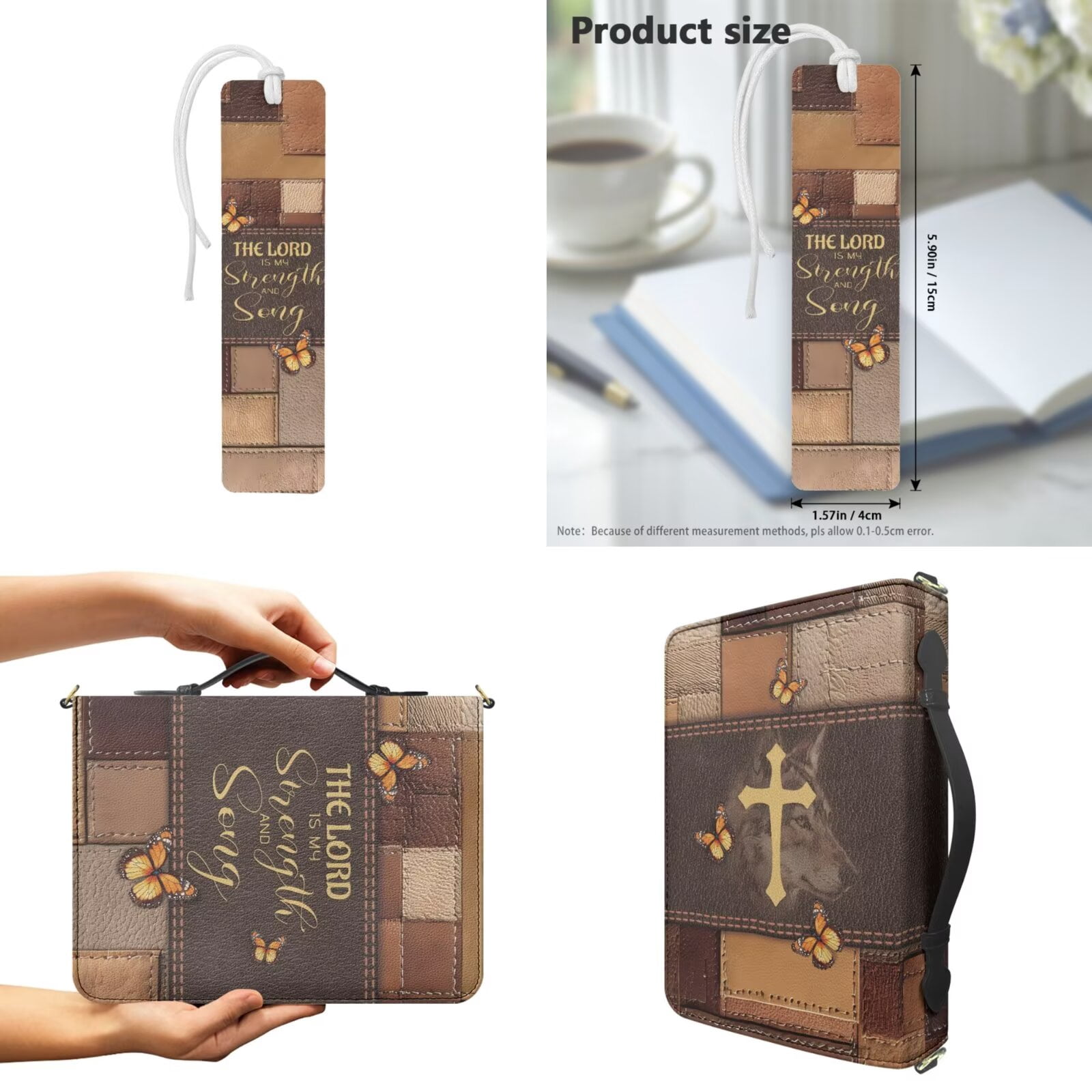 Kuiaobaty Butterfly Print Bible Cover Case for Women Men Leather Bible Bag with Matching Bookmark Sturdy Church Bag Scripture Case with Handle and Strap for Christian Daily, Brown