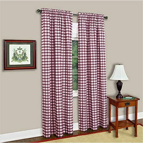 Buffalo Plaid Drapes, Classic Country Plaid Gingham Checkered Design, Decor, Window Curtain Treatments 42" x 63" Single Panel, Burgundy