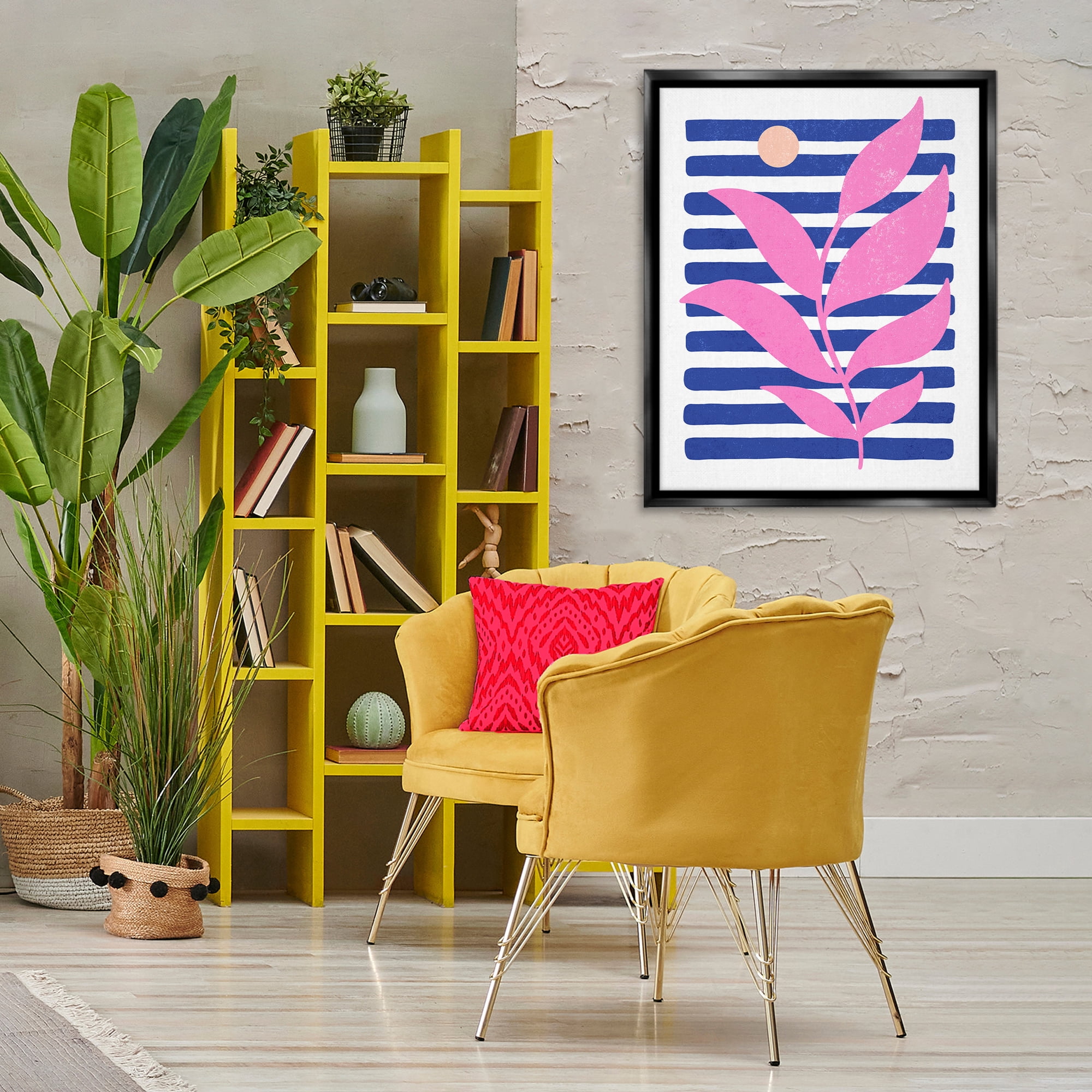 Stupell Industries Sunrise Sprig on Stripes Abstract Painting Black Floater Framed Canvas Art Print Wall Art, 25 x 31