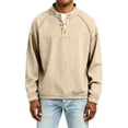 thumbnail image 5 of COSFO Denim Men's Tshirts Fall Vintage Long Sleeve Shirts Pullover Henley Loose Fit Solid Button Men's Shirts, 5 of 6