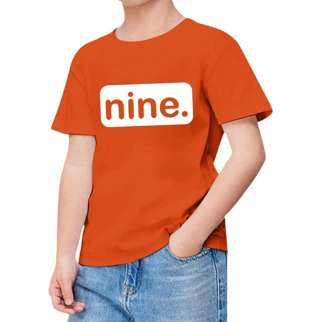 WEIYLL T-Shirts Filles Manches Courtes Numéro Neuf Imprimé Tendance Orange Vêtements Enfants 1-2 Ans