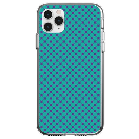 DistinctInk Clear Shockproof Hybrid Case for iPhone 12 / 12 PRO (6.1" Screen) - TPU Bumper, Acrylic Back, Tempered Glass Screen Protector - Teal Purple Checkered Pattern - Geometric Checkered Pattern
