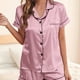 thumbnail image 1 of Elegant Satin Solid Pajamas, Short Sleeve Button Up Top And Shorts Pj Set, Women's Sleepwear & Loungewear, 1 of 5