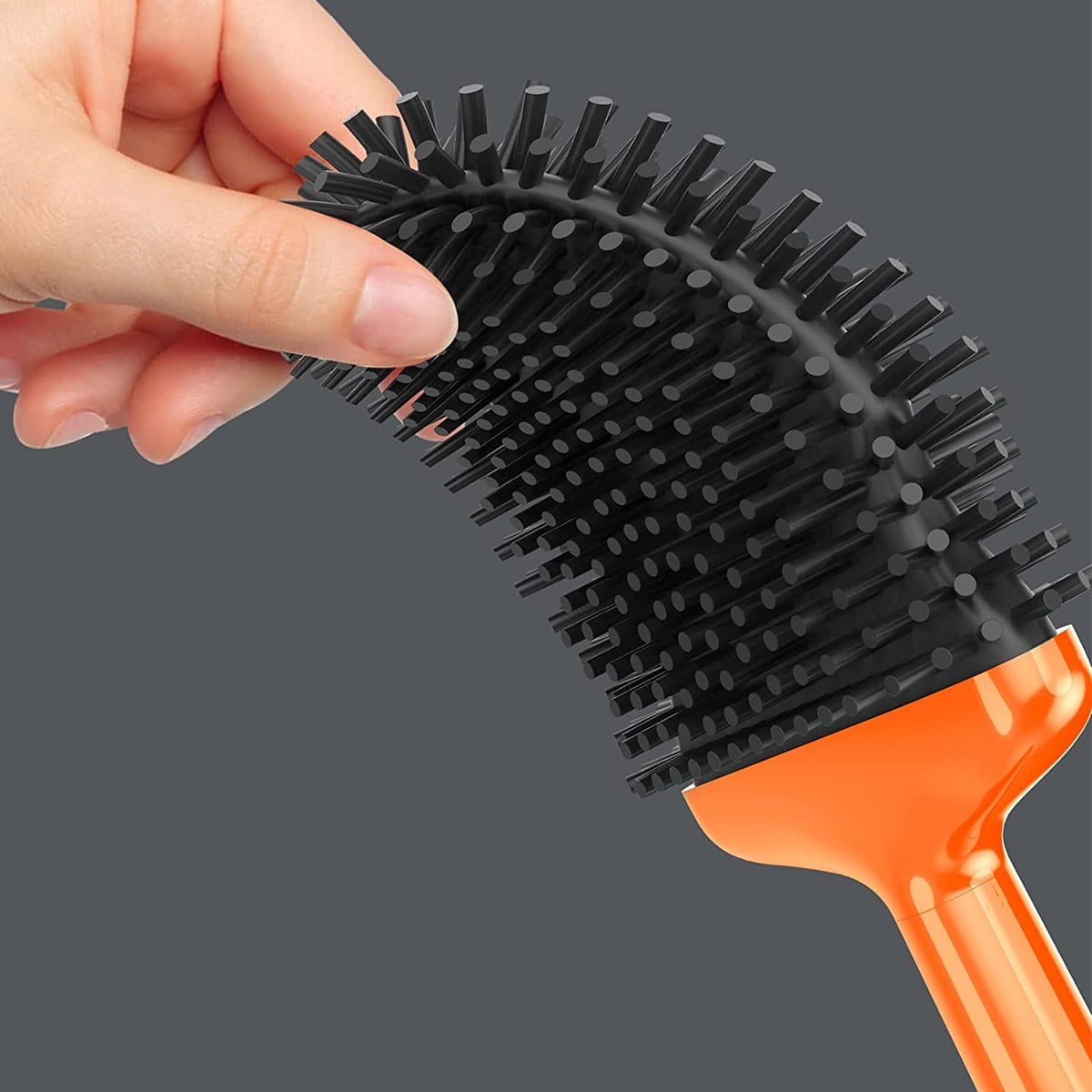 Bathroom Toilet Brush and Holder Set, Toilet Bowl Cleaner Bendable Tongue-shaped Silicone Brush Head Anti Splash Bristles, Self Closing Quick Drying Holder in Orange