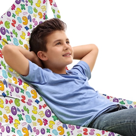 Numbers Lounger Chair Bag  Bubble Style Numbers Equation Division Addition Multiplication Themed Math  High Capacity Storage with Handle Container  Lounger Size  Multicolor  by Ambesonne