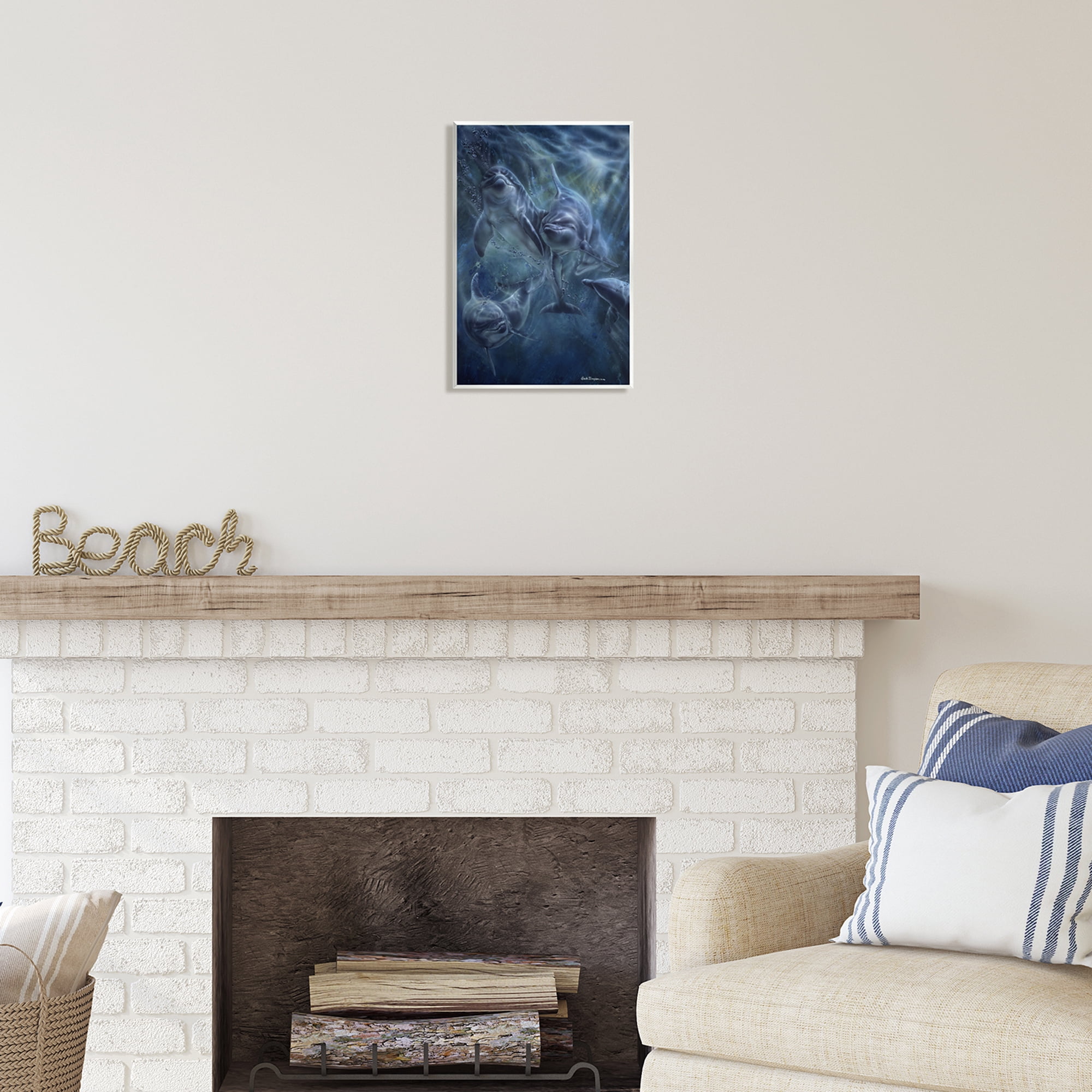 Stupell Industries Aquatic Dolphins Underwater Coastal Painting Unframed Art Print Wall Art