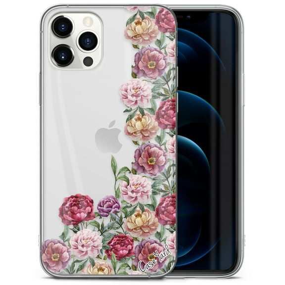 TPU Clear Case for iPhone 13 Mini with Purple Botanics design phone cover