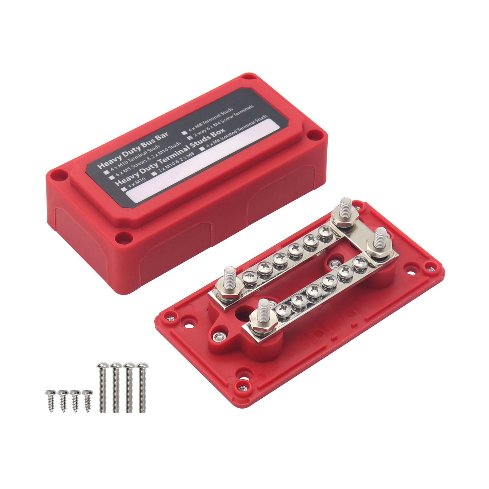 Power Distribution Terminal Block Busbar Box Bus Bar for Yacht RV Boats Red 12 x M4