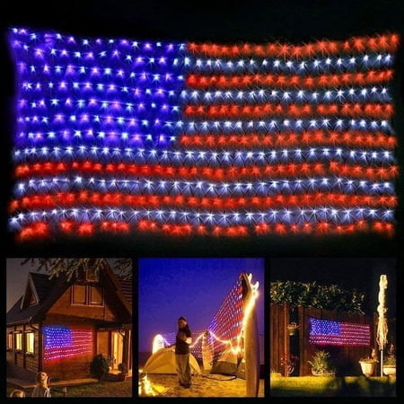 American Flag Lights with 420 LED String Lights,Waterproof Led Flag Net Light of The United States for Independence Day,Memorial Day,Garden,Festival,Party,Christmas Decorations