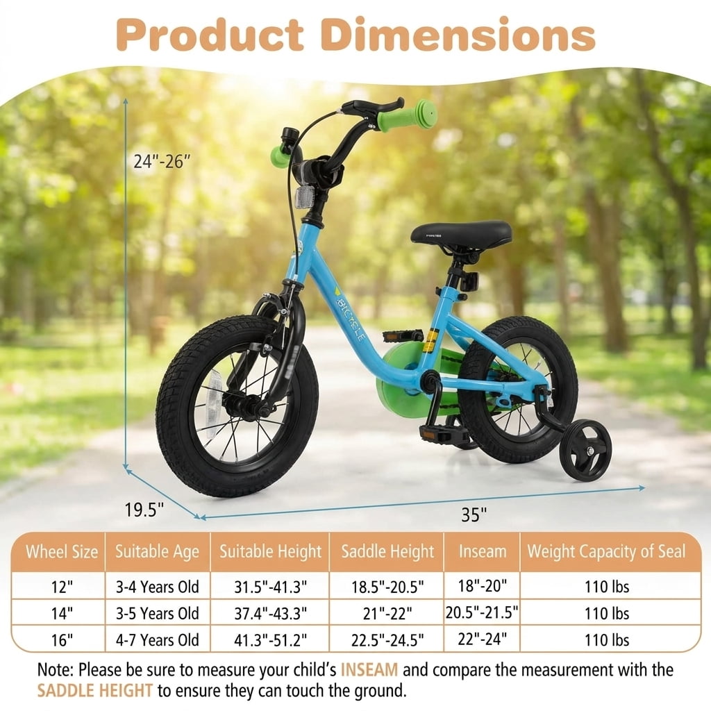 Redsmile Kids Bike 12 Inch for 3-4 Years Old Boys and Girls, Toddler Bicycle with Adjustable Handlebar and Seat, Height-Adjustable Beginner Bike for Kids 31.5"-41.3" Tall, 110 lb Capacity, Blue
