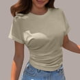 thumbnail image 2 of NinXxx Women's Lightweight Crewneck Relaxed Soft Blend Everyday Tee Beige S, 2 of 6