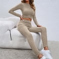 thumbnail image 6 of Lovskoo 2024 Long Sleeve Track Suits for Women Set Trendy High Elastic Solid Color Pants Two Piece Set Jogger Lounge Sets Khaki L, 6 of 9