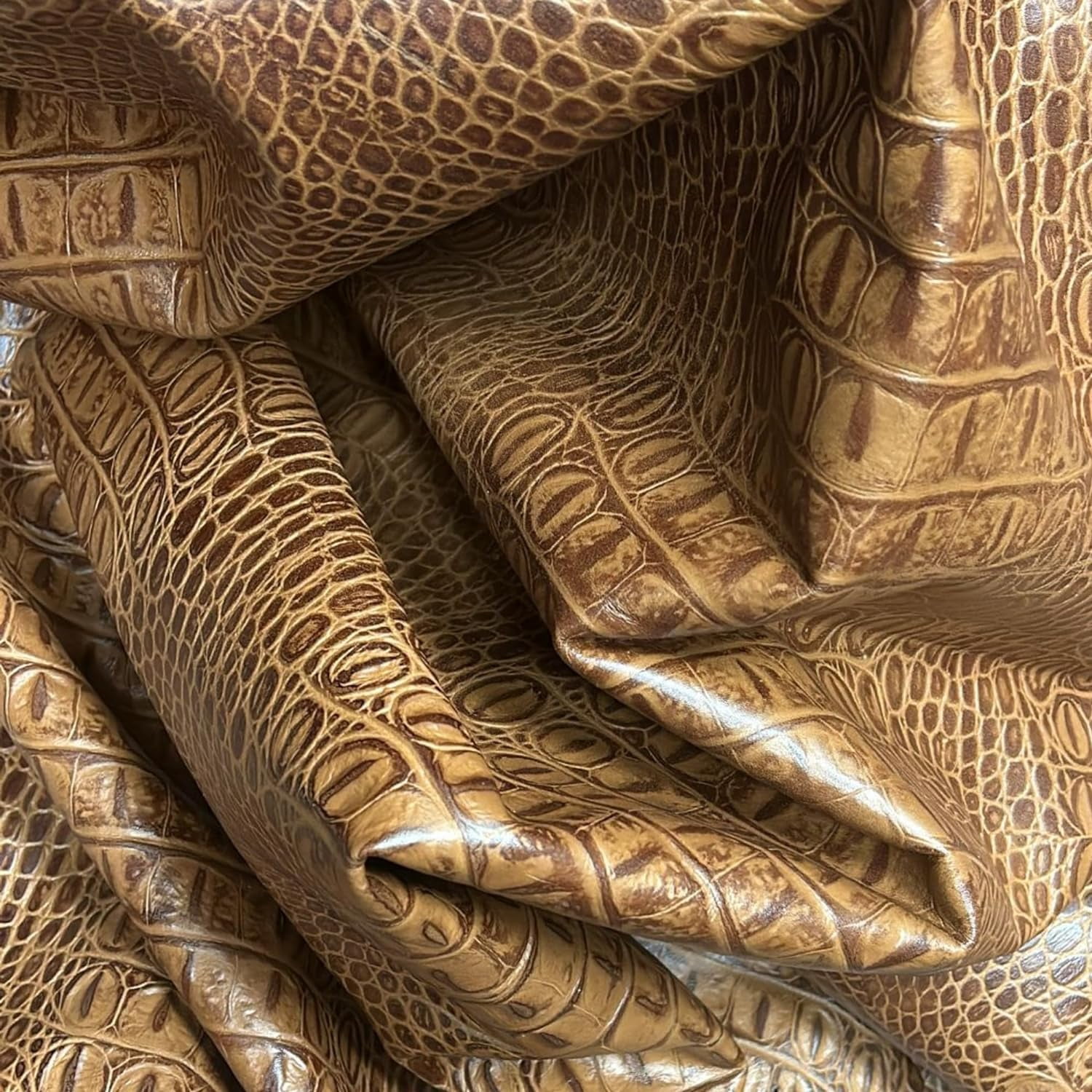ArtisanCowhides Genuine Crocodile Embossed Cowhide Leather for Crafts – Tan 40 Sq ft - 2.5-3.0 oz