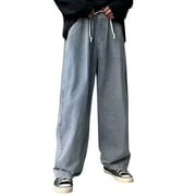Men's Jeans Relaxed Fit Men's Fashion Plus-Size Elastic Waist Loose Jeans Street Wide Leg Trousers Pants Jeans Homme Blue XL