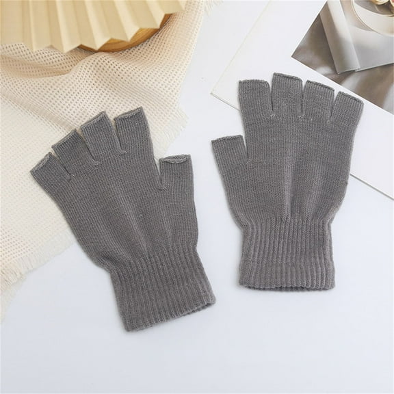Lroveb Fuzzy Fingerless Gloves for Women Winter New Ladies Knitted Warm Half Finger Wool Gloves