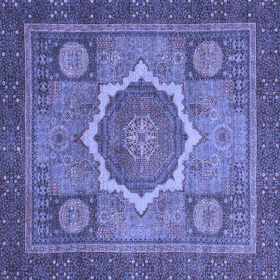 Ahgly Company Machine Washable Indoor Square Abstract Blue Modern Area Rugs, 7' Square