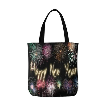 ASHLEIGH 2019 Happy New Year Celebration with Firework Unisex Canvas Tote Canvas Shoulder Bag Resuable Grocery Bags Shopping Bags for Women Men