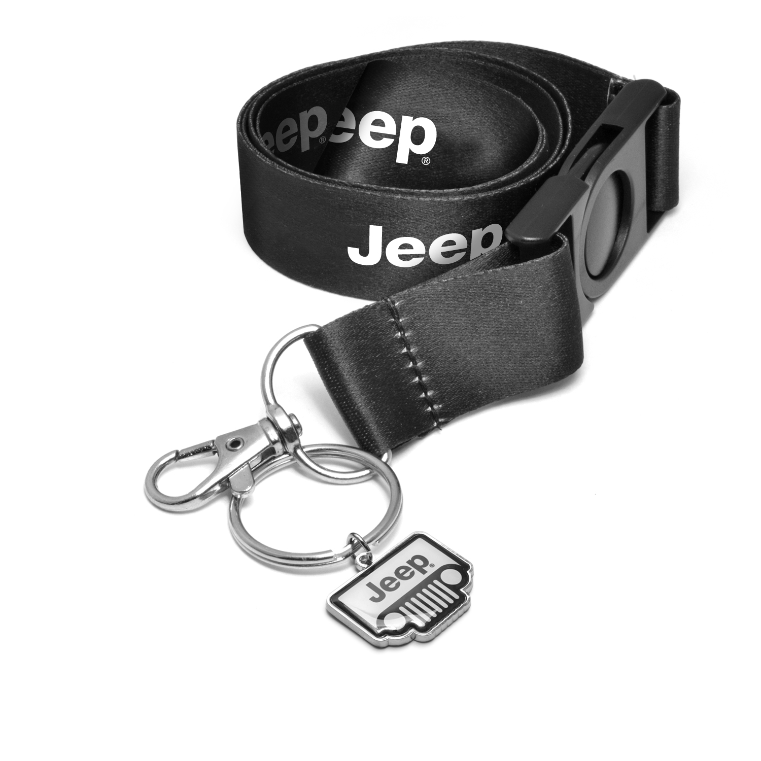 iPick Image for Jeep Full-Color Die-Cut Metal Key Chain with Printed Logo Black Lanyard Strap, Official Licensed