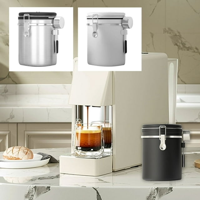 Xihbxyly Recipiente Hermético de Acero Inoxidable para Café, con Fecha de Caducidad, Apto para Café Molido, Granos, Té, Harina y Azúcar. Elegante Decoración de Cocina. Capacidad de 1,8 L.