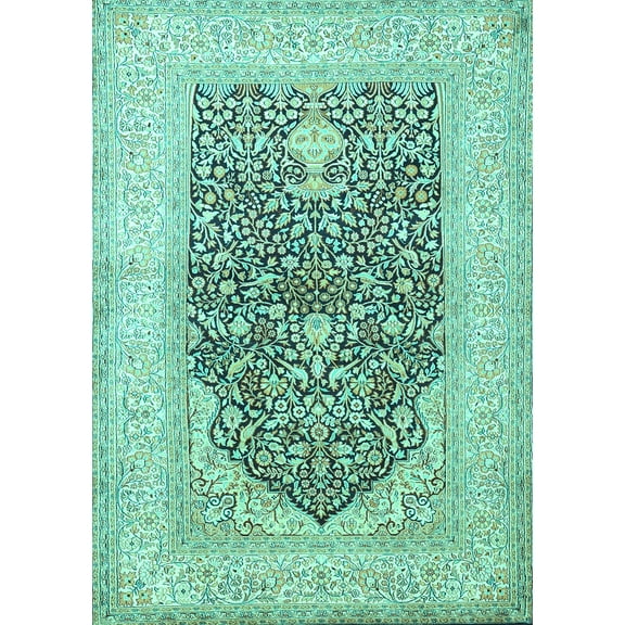 Ahgly Company Machine Washable Indoor Rectangle Persian Turquoise Blue Traditional Area Rugs, 5' x 7'