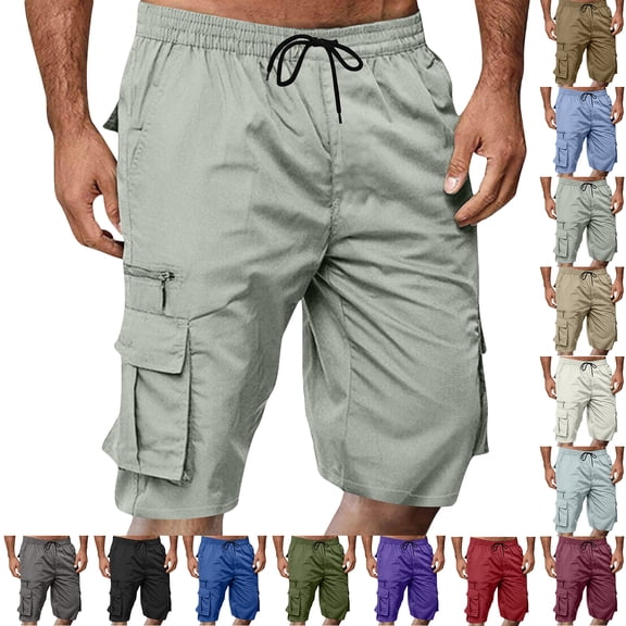 BRANROY Men's Cargo Shorts Casual - Drawstring Elastic Waist Relaxed Fit Summer Work Shorts with Multiple Pockets for Men's Everyday Comfort,Army Green L