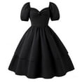thumbnail image 2 of ZHOGXU Big Kids Girls Dress Puff Sleeve V Neck Solid Color Comfortable Stylish Dresses For Formal Occasion And Daily Wear Black 7-8 Years, 2 of 6