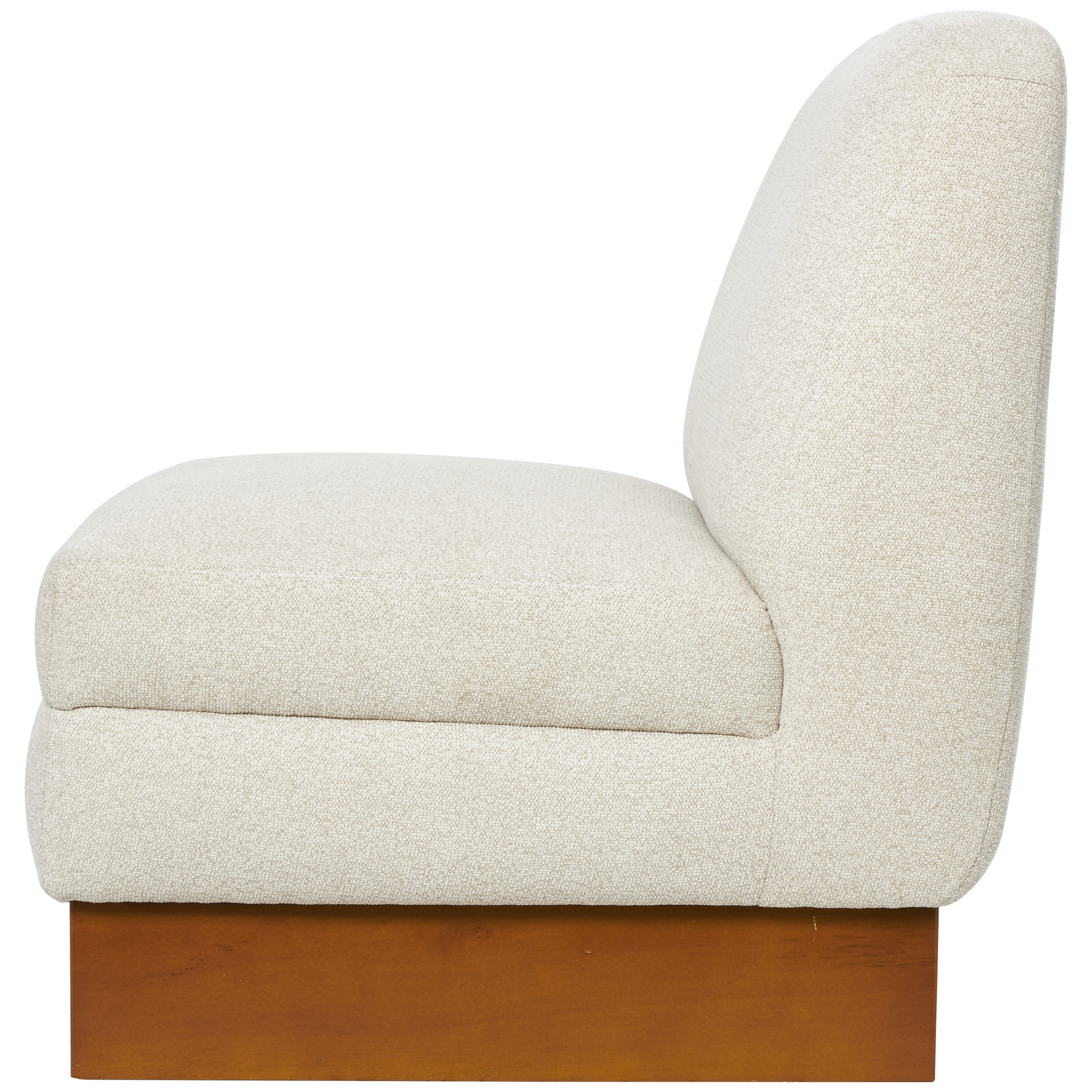 DecMode Polyester Boucle Lounge Chair with Brown Wooden Legs, White