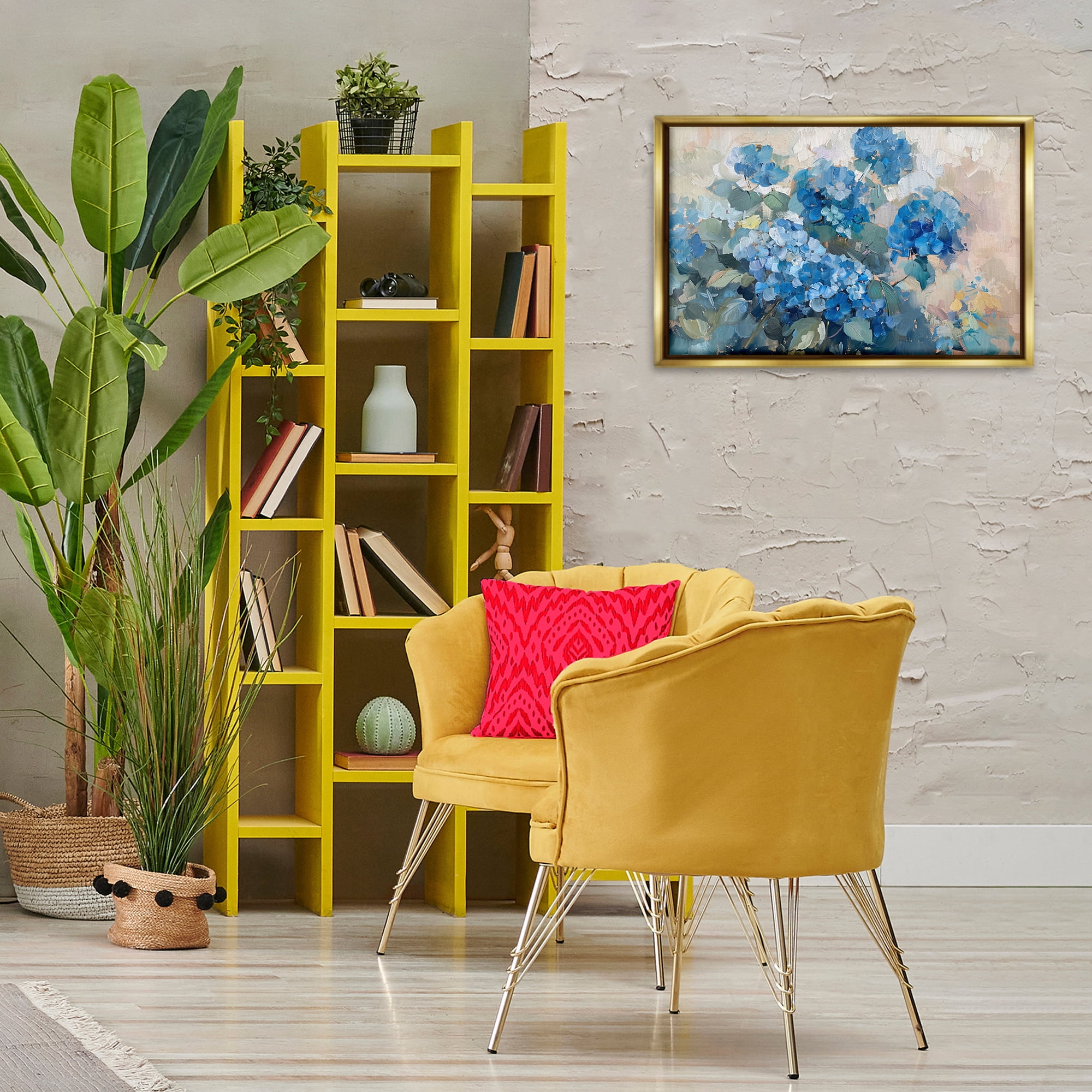 Stupell Industries Blue Hydrangeas Impression Plants & Flowers Painting Gold Floater Framed Canvas Art Print Wall Art, 25 x 17