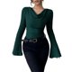 thumbnail image 2 of Camisetas de Punto Acanalado con Cuello Vuelto y Larga para Mujer, Tops Ajustados Fruncidos para Salir, Camisetas Básicas para Otoño Verde M, 2 of 8