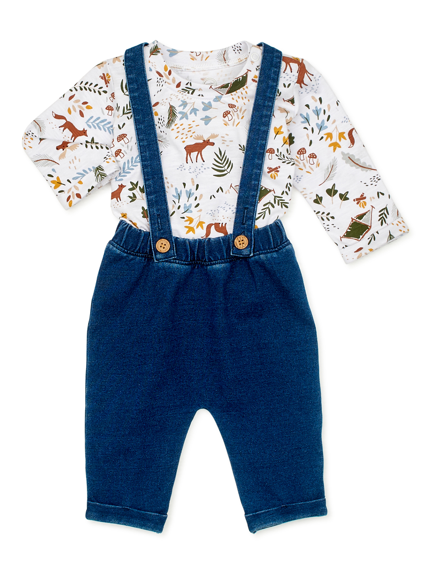 Wonder Nation Baby Boy Boutique Overall and Long Sleeve TShirt Outfit Set, 2pc