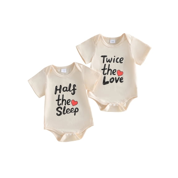 BemeyourBBs Newborn Twins Matching Outfits for Baby Boy Girl Twice The Love Half The Sleep Romper Short Sleeve Bodysuit 2Piece Come Home Outfit Shirt Summer Clothes Set