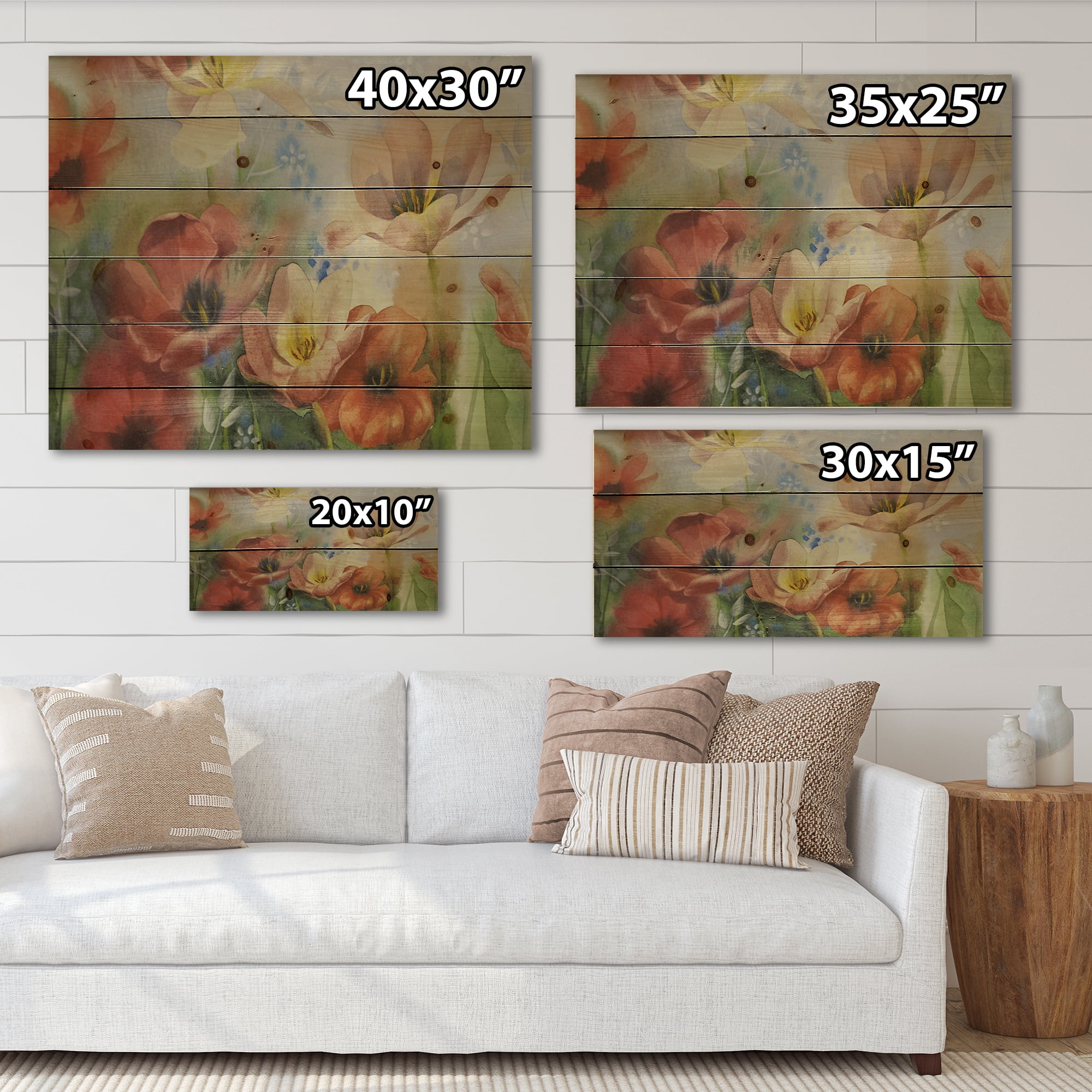 Designart 'Ancient Flowers In Dark Pastel Colours' Traditional Print on Natural Pine Wood