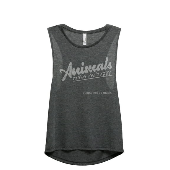 Animals Make Me Happy Women's Fashion Sleeveless Muscle Workout Yoga Tank Top Charcoal Grey X-Large