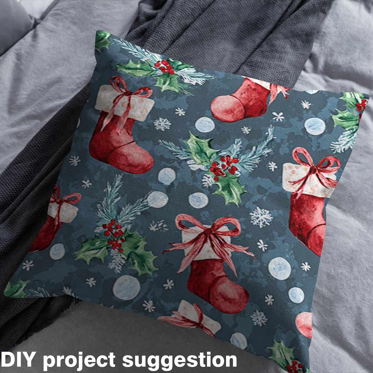 Homewish Cartoon Christmas Stocking Fabric by the Yard 2 Yard,Boetie Xmas Gifts Room Decor Fabric by the Yard,Rustic Flower Floral Fabric for Sewing For Boys Kids,Ultra Soft Home Decor
