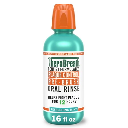 TheraBreath Plaque Control Pre-Brush Oral Rinse, Refreshing Mint, 16 fl oz